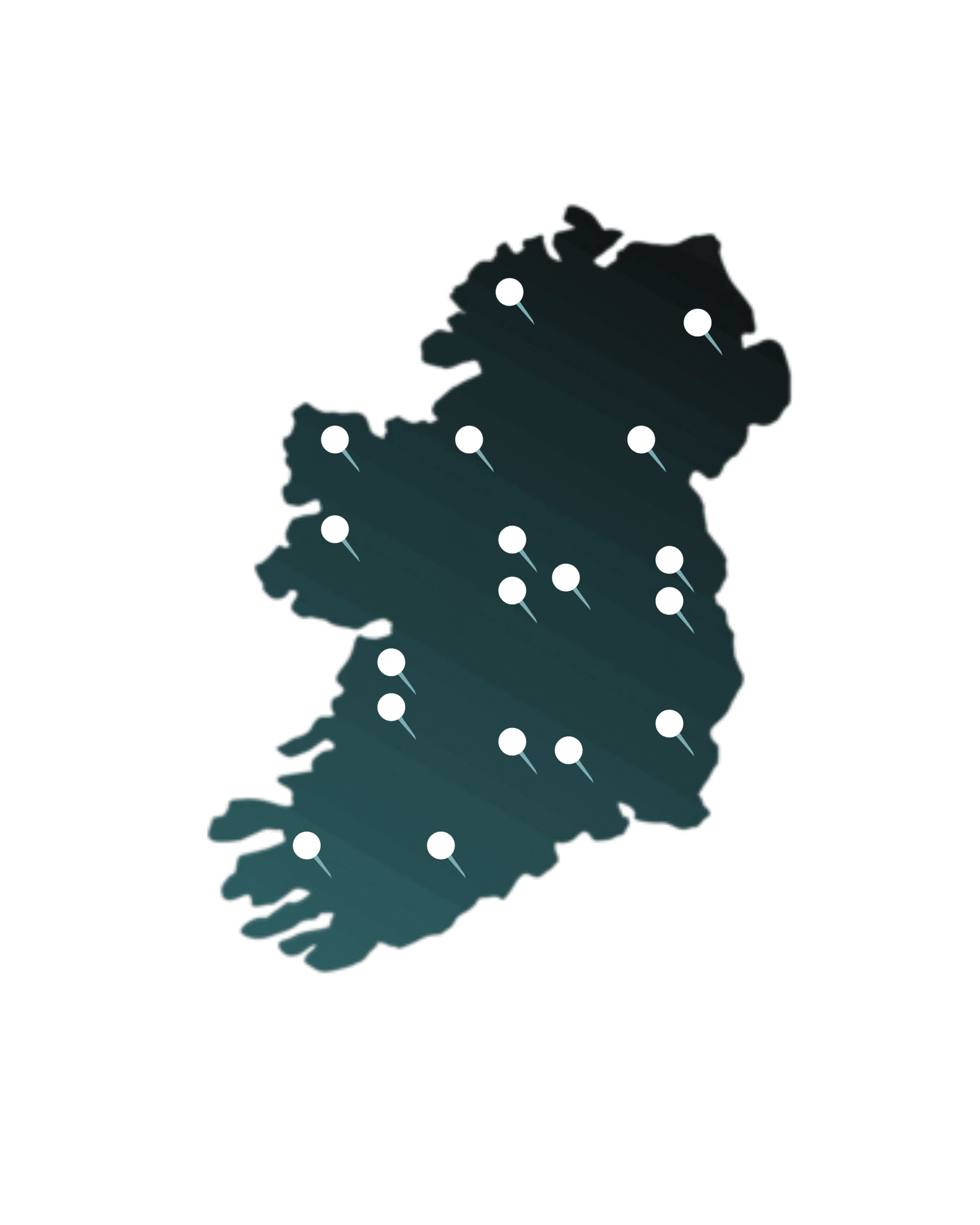 ireland with pins on map